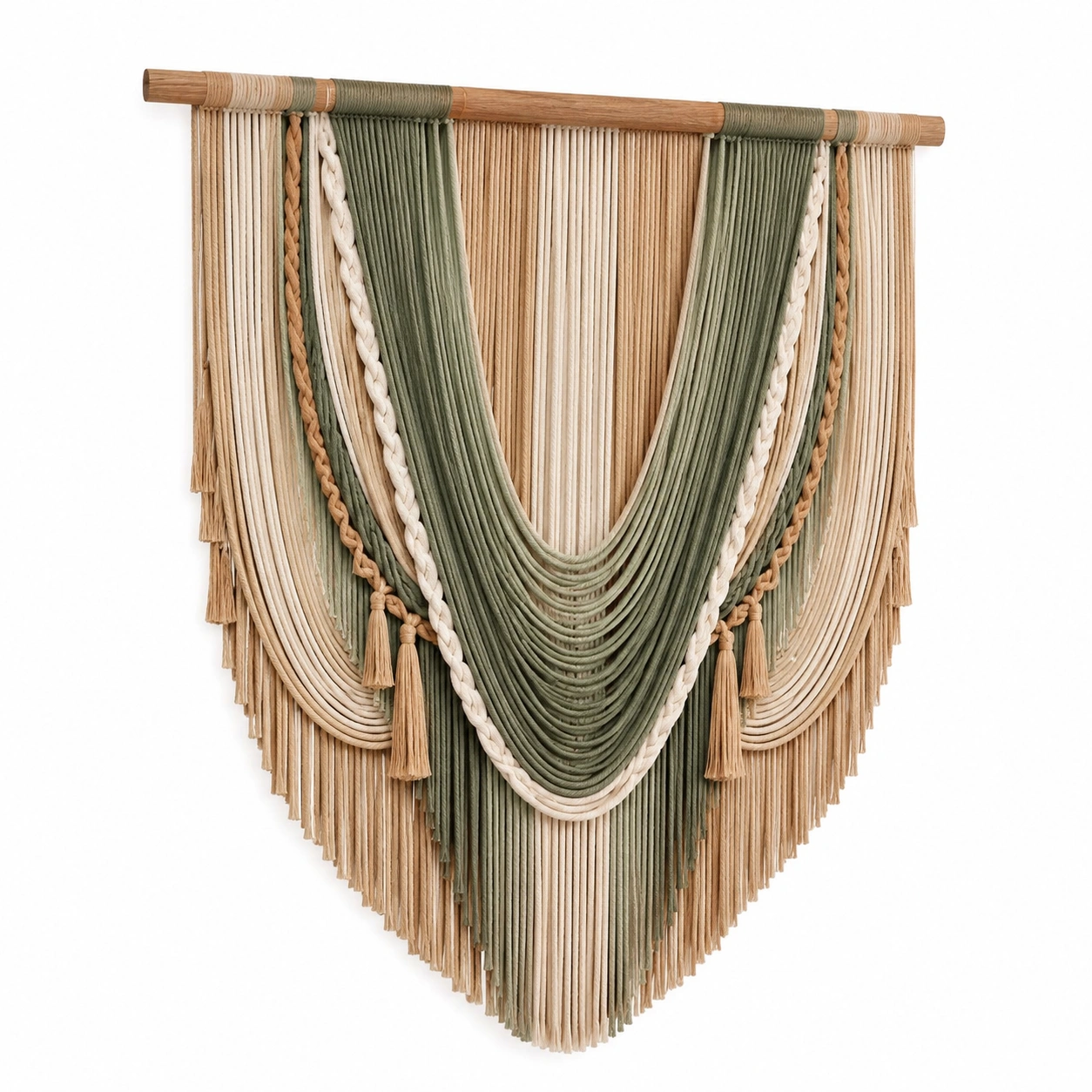 Tapiz de Macramé Bohemio Verde y Beige para Pared-LiVdina