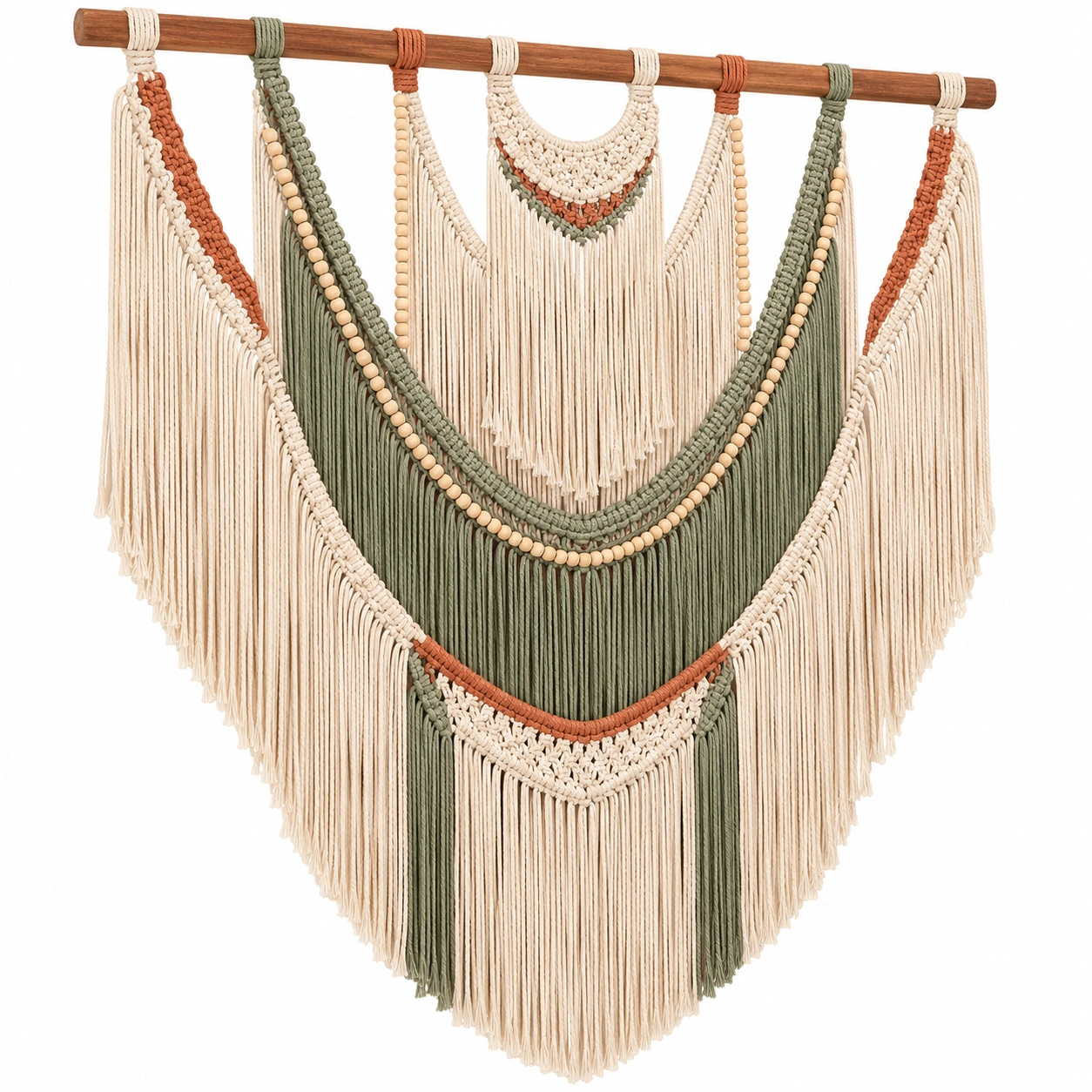 Tapiz de Macramé Decorativo Bohemio Beige/Verde con Detalles Hechos a Mano-LiVdina