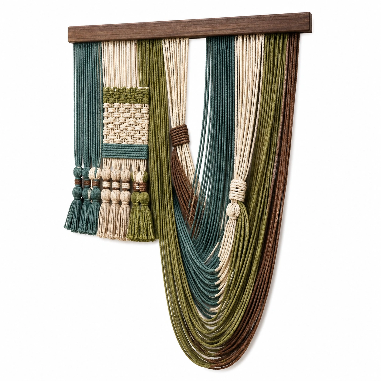 Tapiz de Macramé Colgante de Pared Bohemio Verde/Marrón/Beige-LiVdina