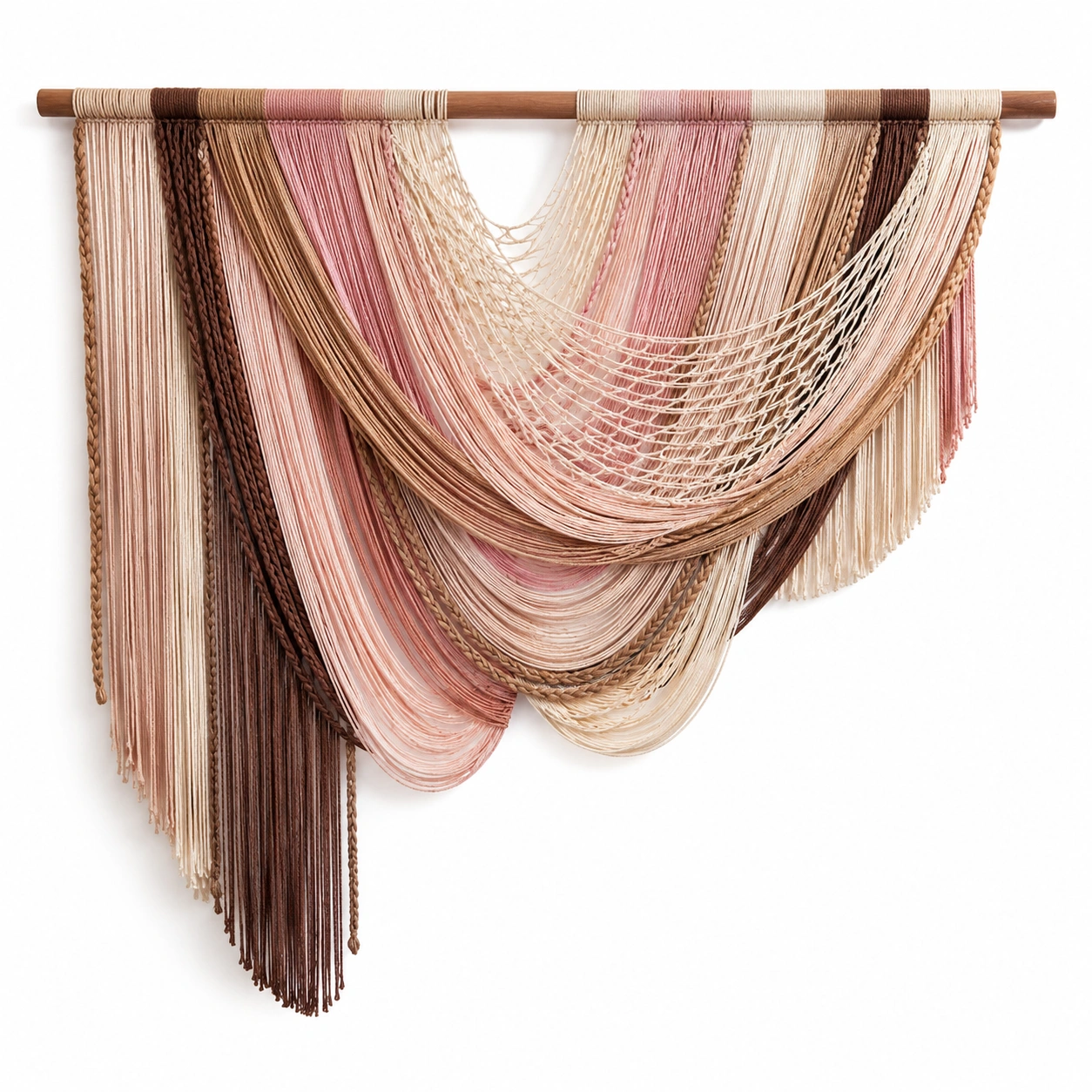 Tapiz de Pared Bohemio de Macramé en Tonos Rosados y Marrones-LiVdina