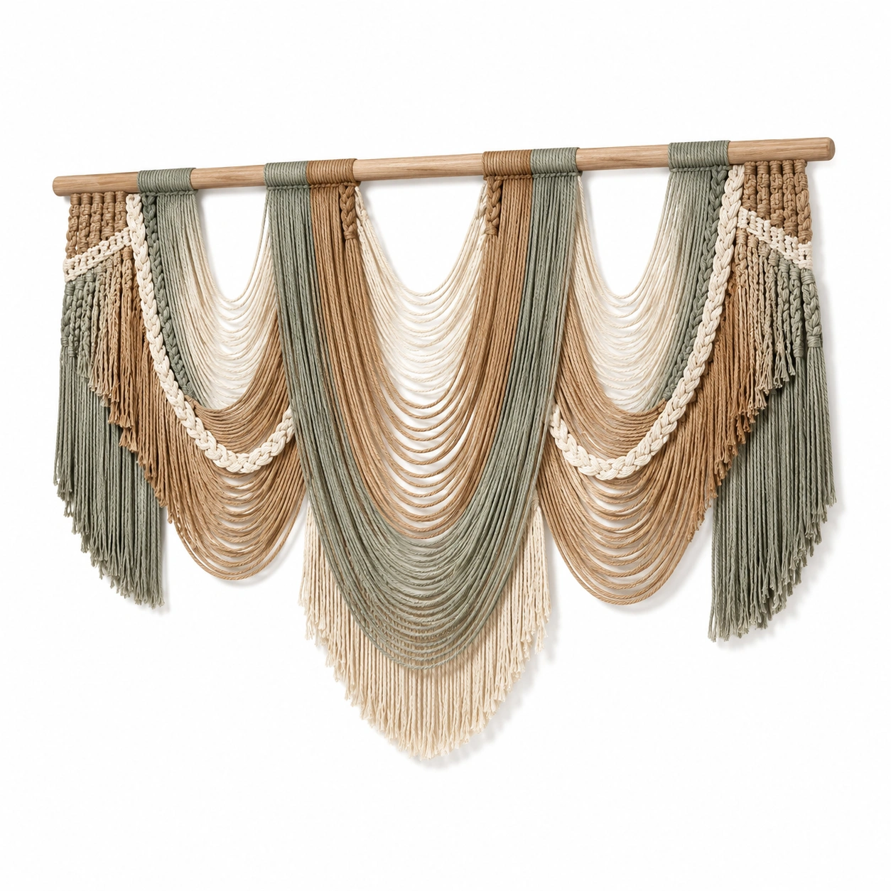 Tapiz Decorativo Bohemio de Macramé Beige, Verde y Blanco-LiVdina