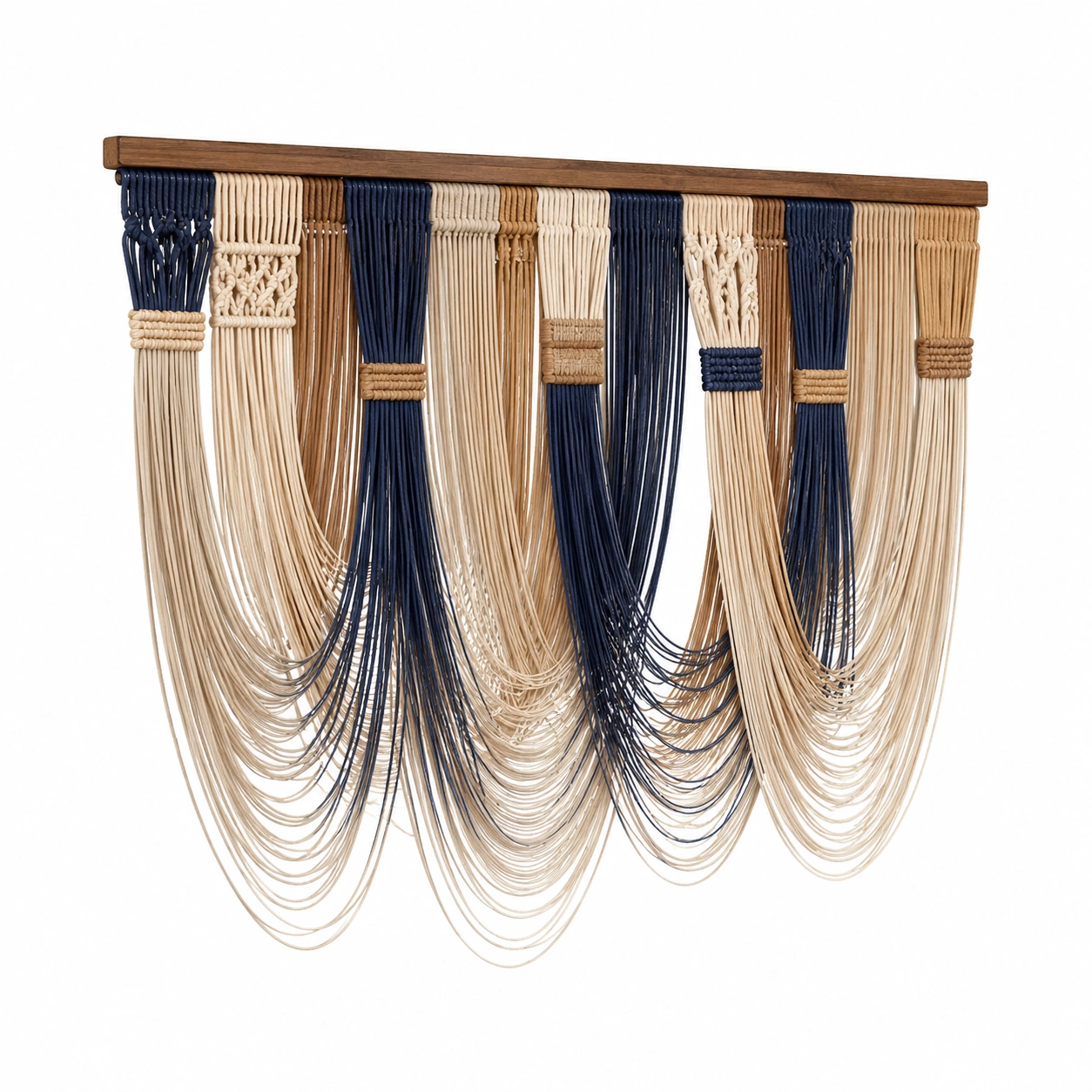 Tapiz de Macramé Beige y Azul para Decoración de Pared-LiVdina