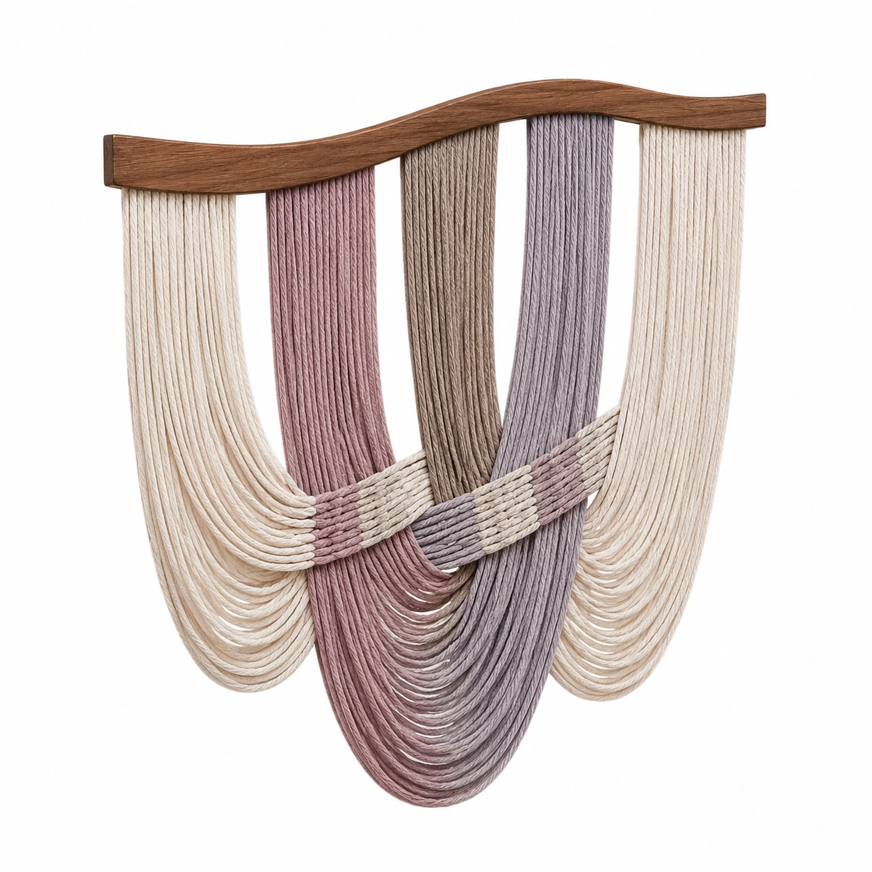 Tapiz de Pared Bohemio de Cuerda en Beige y Rosa-LiVdina