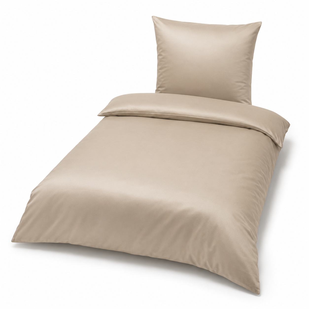 Mako-Satin Bettwäsche-Set Sandbeige 135x200 cm mit Kissenbezug 80x80 cm