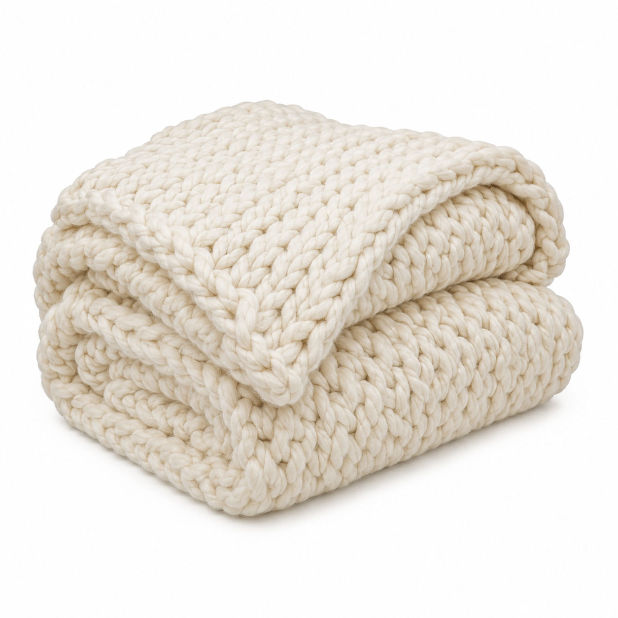 Grobstrick Wohndecke Creme 130x170 cm für Bett und Lesesessel