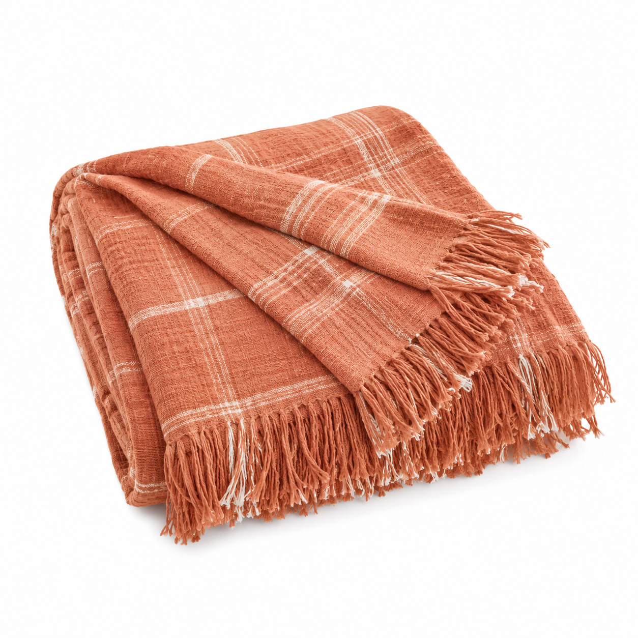 Leichtes Plaid Terrakotta 150x200 cm mit Fransenabschluss