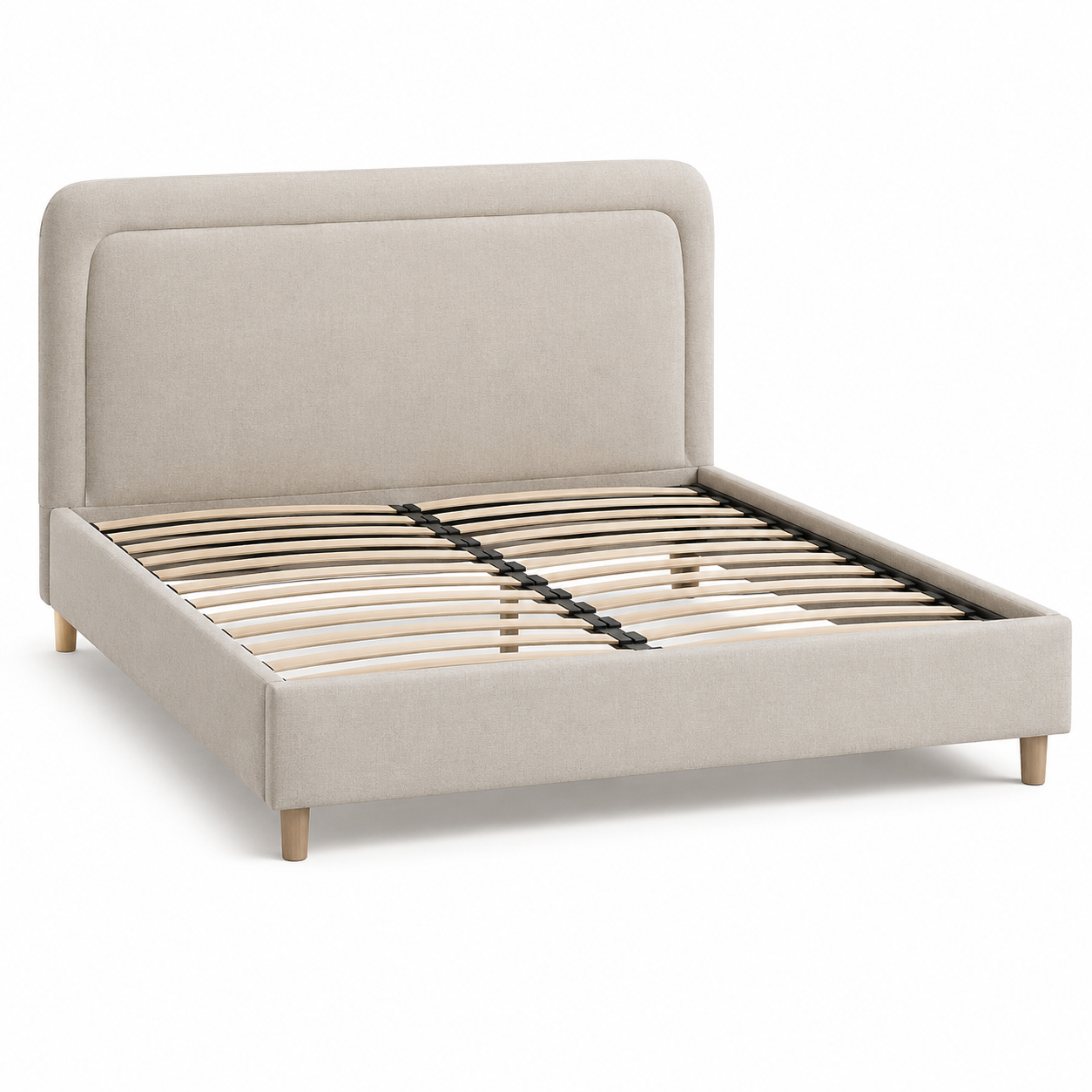 Polsterbett Sandbeige 140x200 cm mit gepolstertem Kopfteil