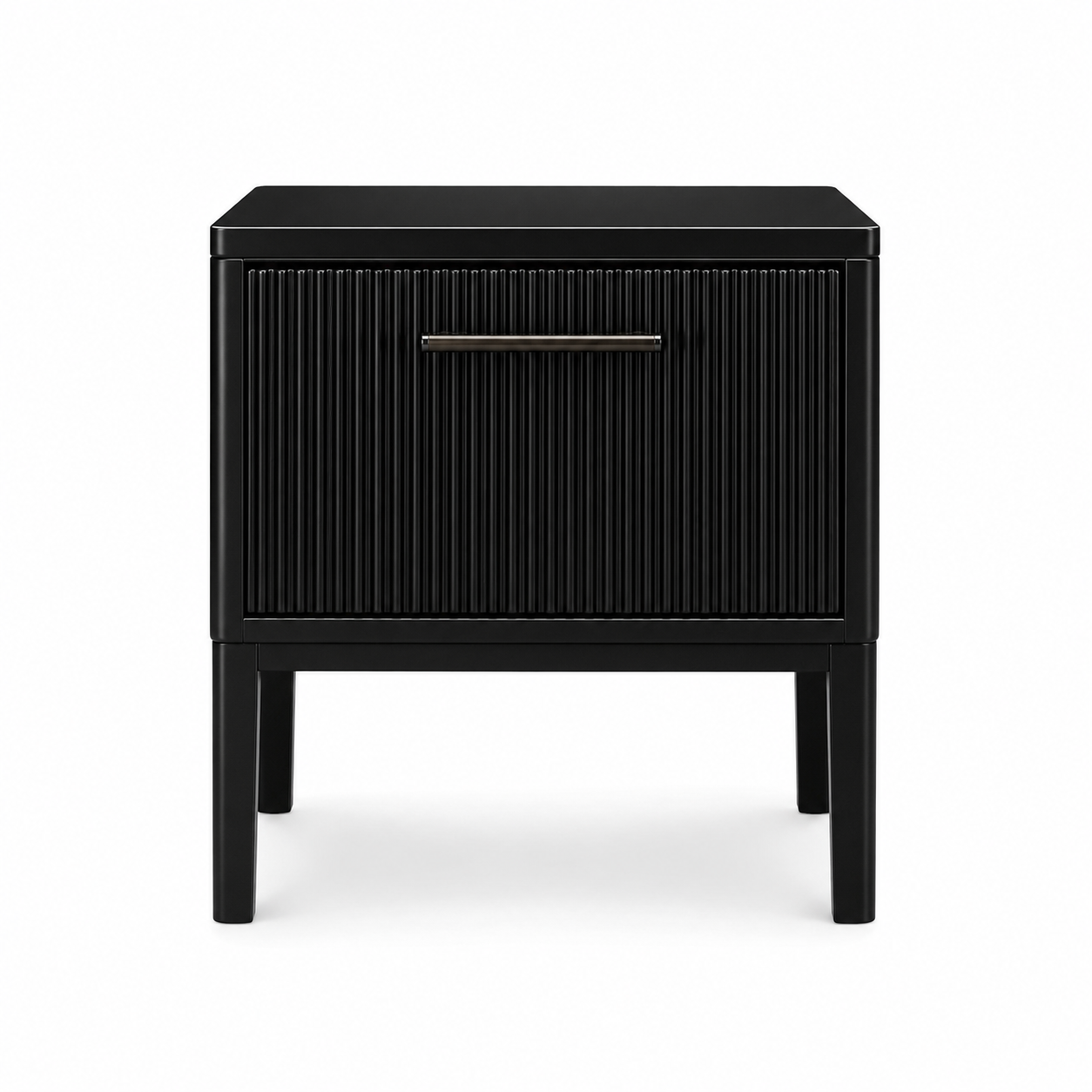 Nachttisch Schwarz 40 cm mit geriffelter Front