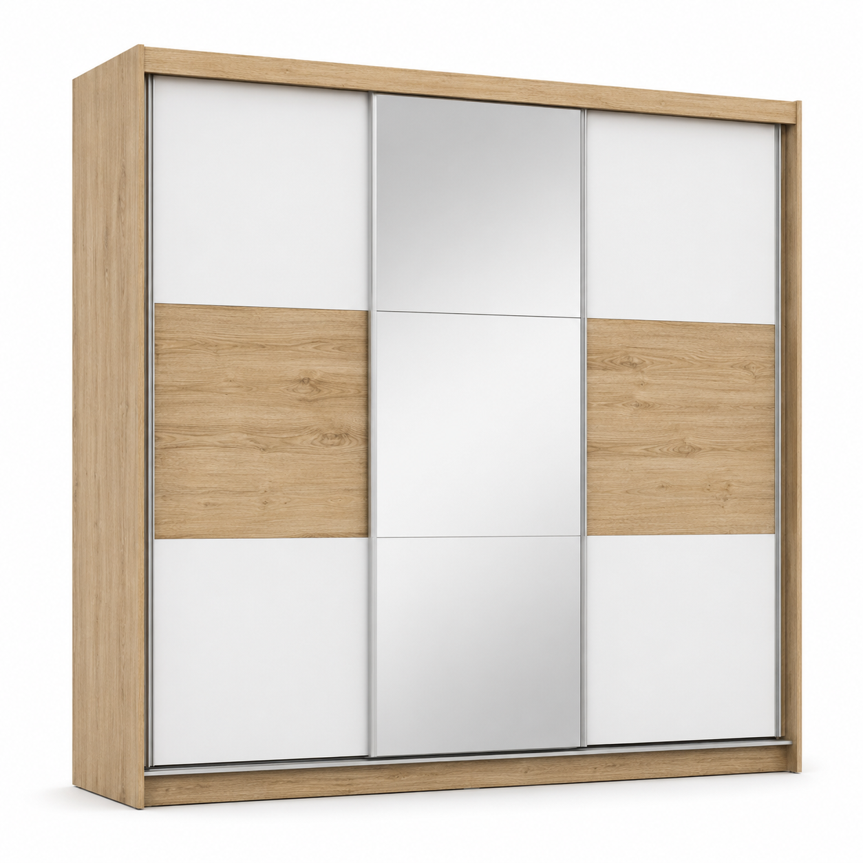 Schwebetürenschrank Eiche Weiß 180 cm mit Spiegelpaneel