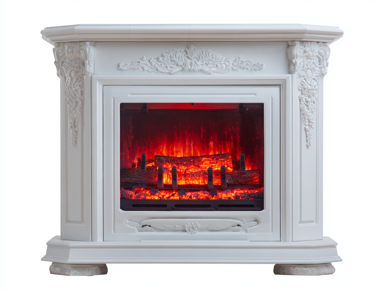 Chimeneas eléctricas madera MDF 95x30x90 cm blanco estilo clásico ornamental-Lunakanest