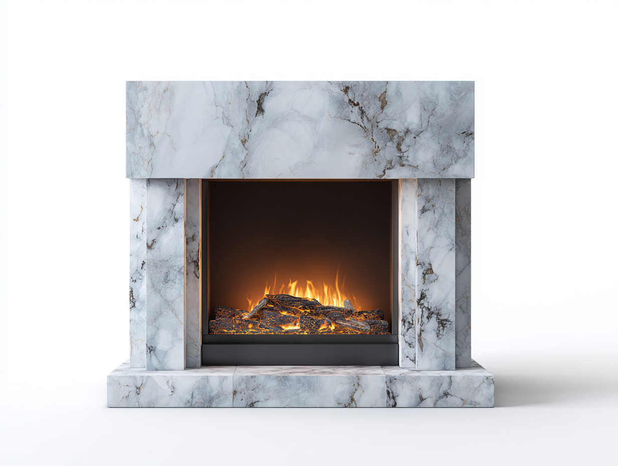 Chimeneas eléctricas de piedra sintética color blanco-gris 140x35x105 cm para salón - diseño moderno-Lunakanest