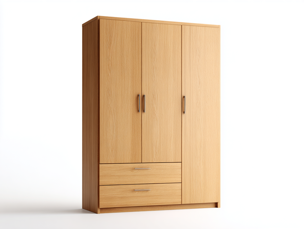 Armarios - madera engineered con 3 puertas y 2 cajones 120x52x190 cm - marrón claro - estilo moderno funcional-Lunakanest