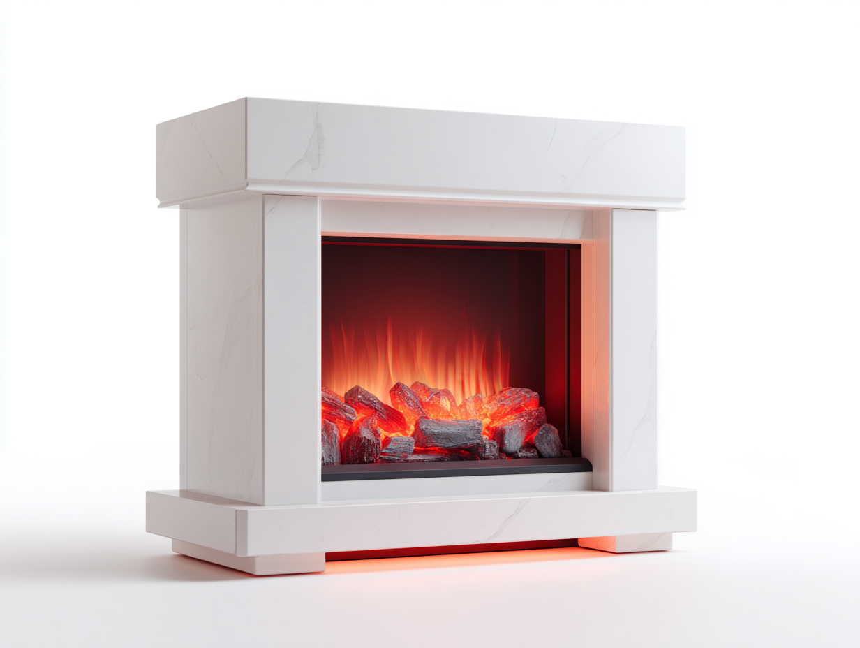 Chimeneas eléctricas con marco decorativo blanco 132x36x108 cm - blanco-negro-rojo - para salón - estilo moderno-Lunakanest