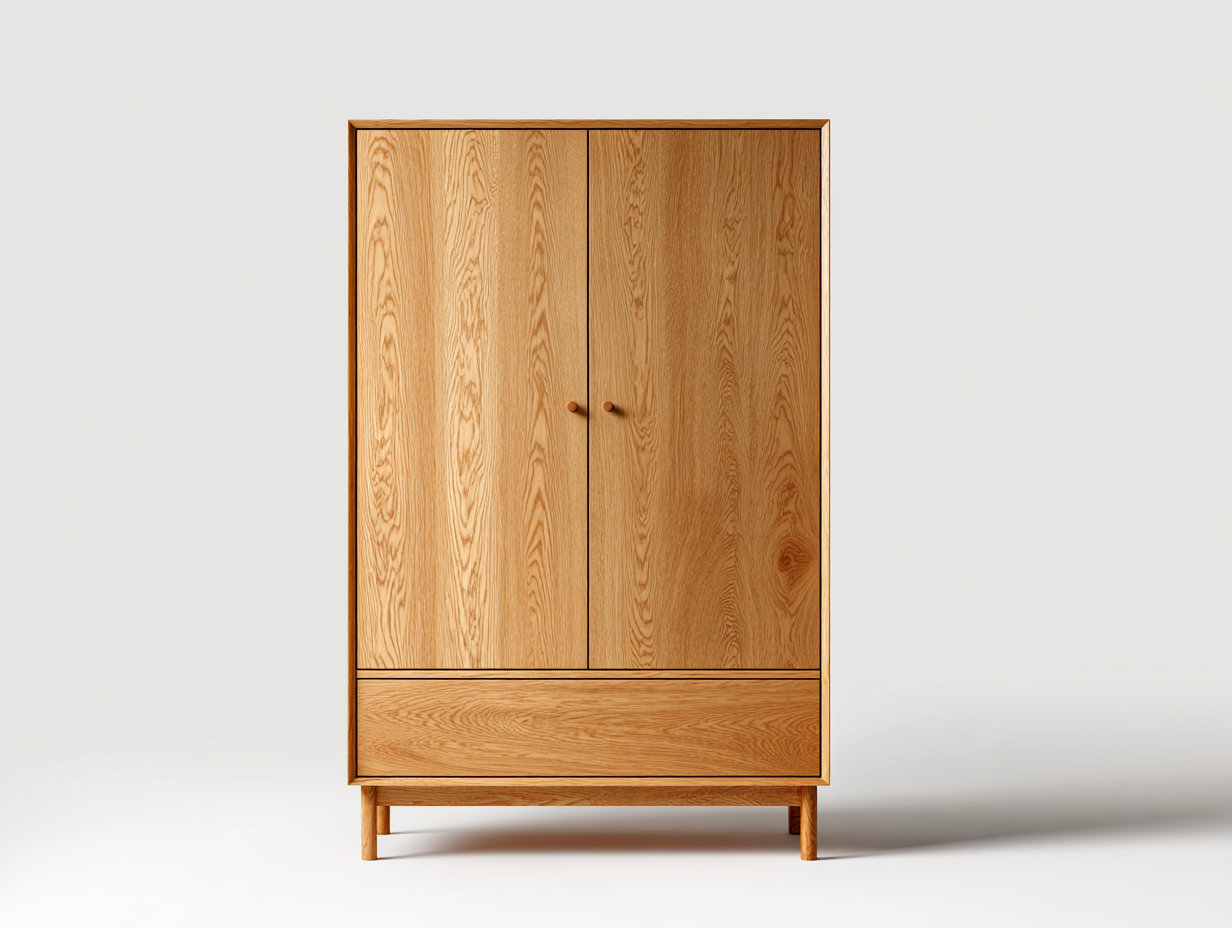 Armarios de madera color natural 100x55x180 cm para dormitorio con 2 puertas y 1 cajón - diseño moderno-Lunakanest