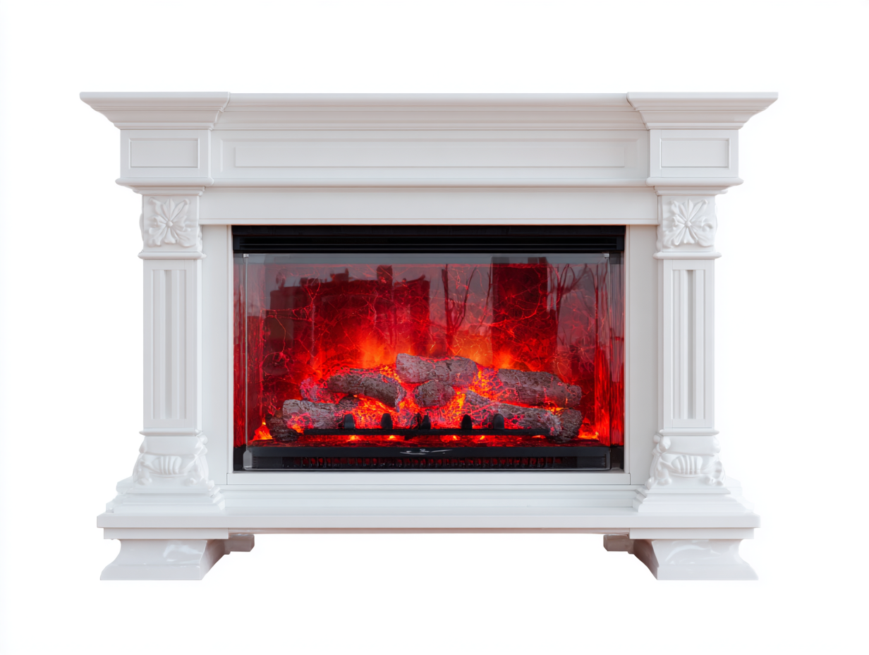 Chimeneas eléctricas - marco decorativo con visor frontal 118x34x96 cm - blanco - estilo clásico elegante-Lunakanest
