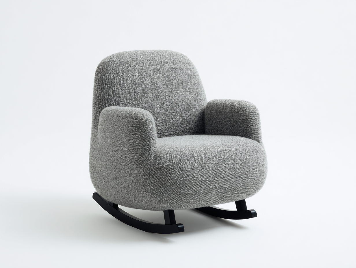 Mecedoras de tela con base curva de madera 86x92x98 cm - gris claro-negro - para salón - estilo moderno-Lunakanest