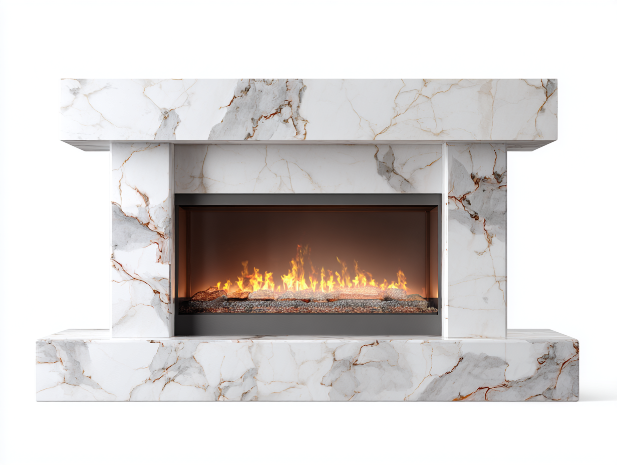 Chimeneas eléctricas efecto mármol 160x35x110 cm blanco gris diseño contemporáneo-Lunakanest