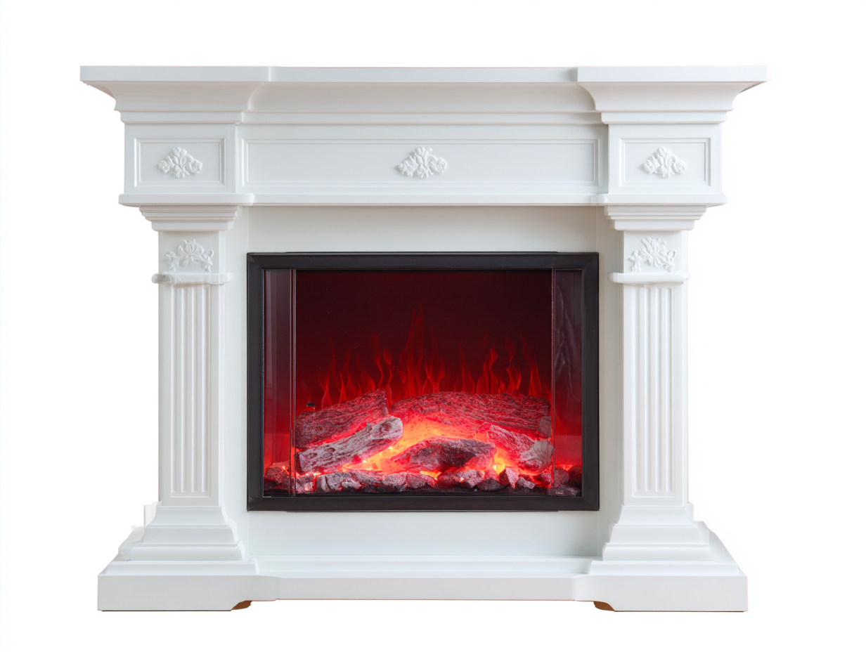 Chimeneas eléctricas de piedra sintética color blanco 140x35x115 cm para salón - diseño clásico-Lunakanest
