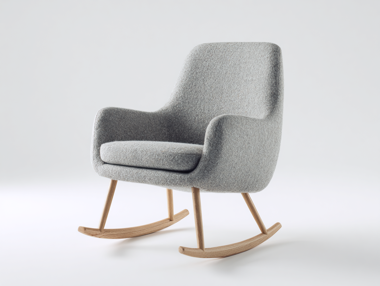 Mecedoras de tela bouclé 78x92x98 cm - patas y base curva de madera - gris claro - estilo nórdico-Lunakanest