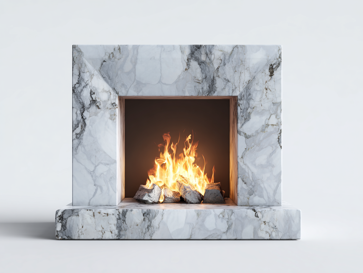 Chimeneas eléctricas con marco decorativo efecto mármol 150x38x110 cm - blanco-gris-beige - para salón - estilo moderno-Lunakanest