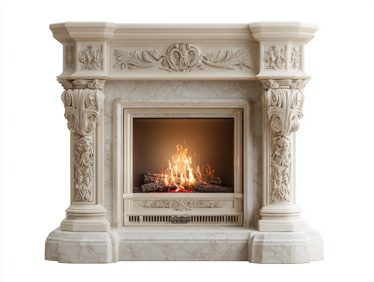 Chimeneas eléctricas - acabado tipo mármol con marco decorativo 160x38x132 cm - crema - estilo clásico ornamental-Lunakanest