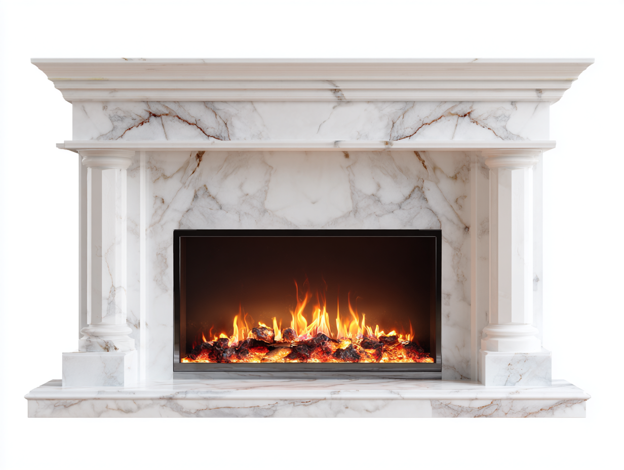 Chimeneas eléctricas de mármol sintético 160x35x118 cm - marco decorativo con efecto llama - blanco - estilo clásico-Lunakanest