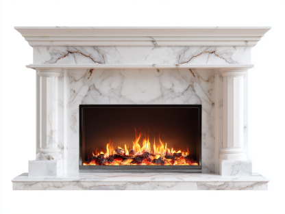 Chimeneas eléctricas de mármol sintético 160x35x118 cm - marco decorativo con efecto llama - blanco - estilo clásico-Lunakanest