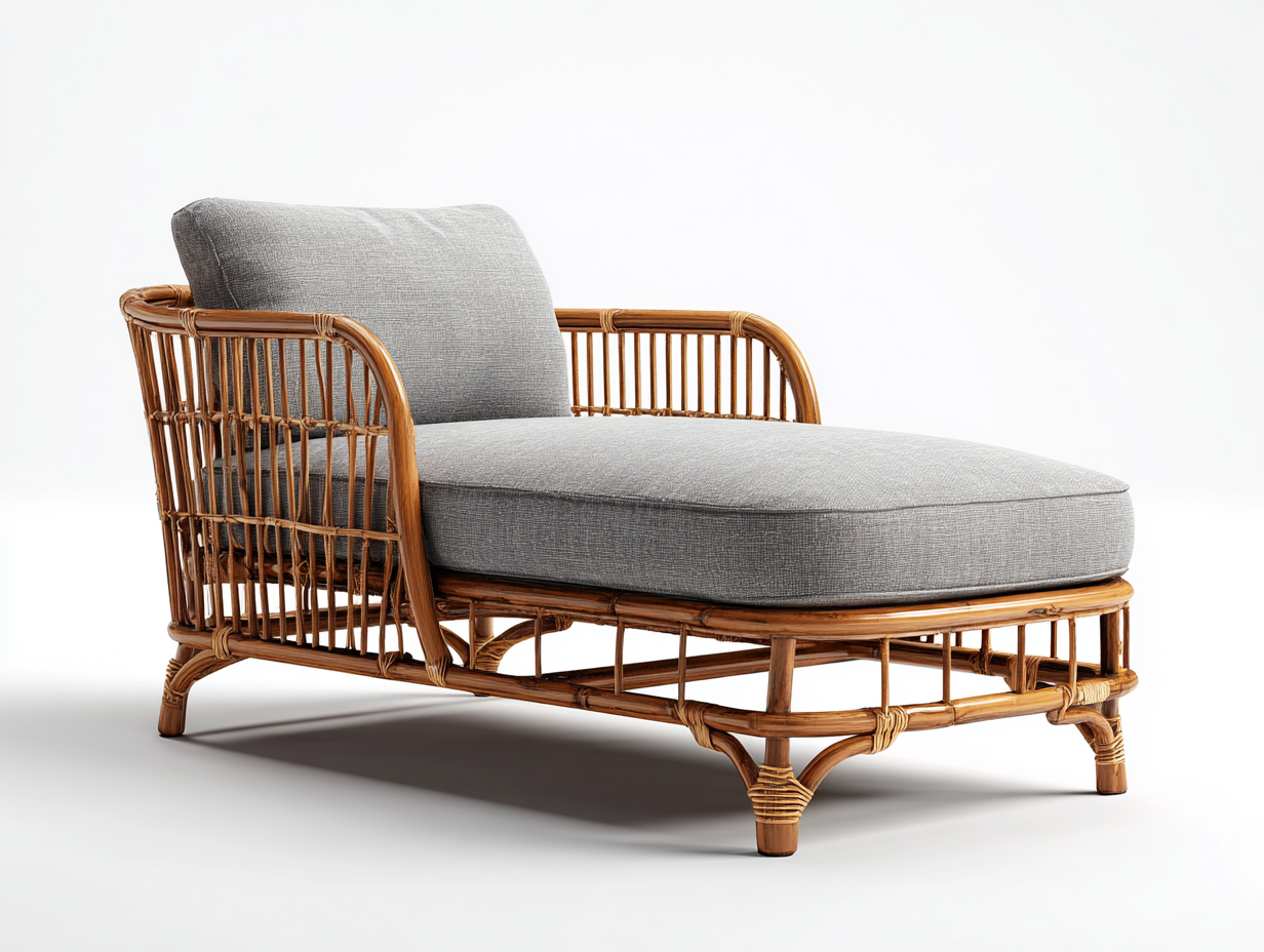 Tumbonas de ratán con cojín 170x65x70 cm natural gris diseño moderno exterior-Madidahaus