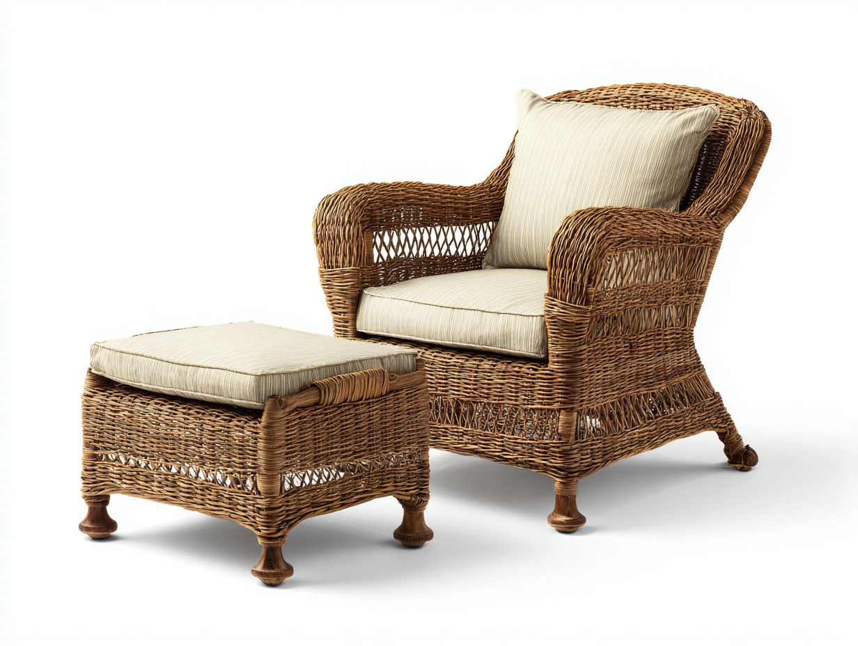 Sillones de ratán con reposapiés tapizado tela 80x75x85 cm marrón beige diseño clásico confort exterior-Madidahaus