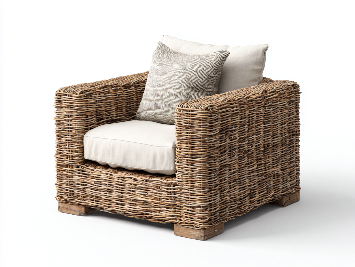 Sillones de ratán con cojín 85x80x70 cm natural beige diseño moderno exterior-Madidahaus