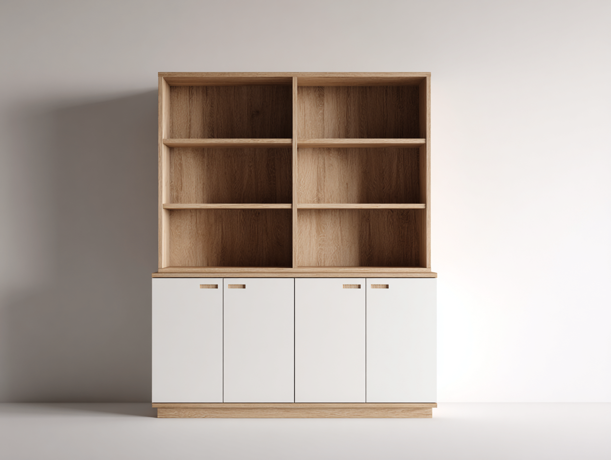 Estanterías madera blanco y roble 140x40x180 cm salón y entrada diseño moderno con puertas-Madidahaus