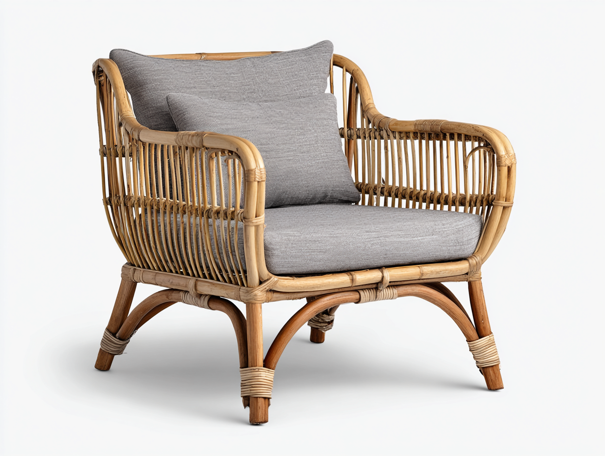 Sillones de ratán con cojines 82x78x80 cm - natural-gris - estilo natural moderno-Madidahaus