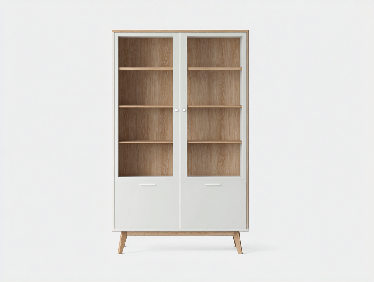 Estanterías de madera con puertas y estantes 90x40x180 cm - blanco-madera - diseño moderno funcional-Madidahaus
