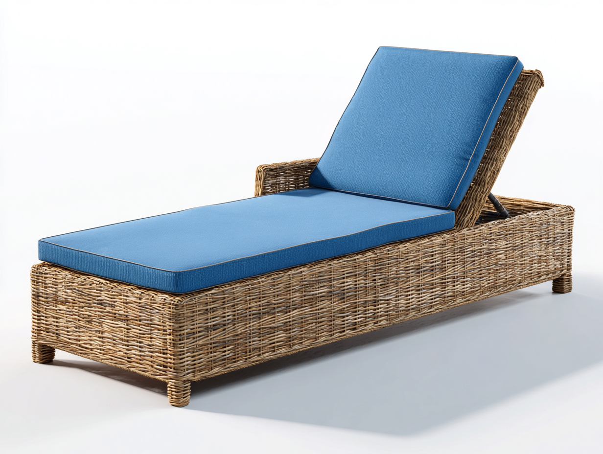 Tumbonas de ratán con cojín ajustable 190x65x35 cm natural azul diseño moderno exterior-Madidahaus