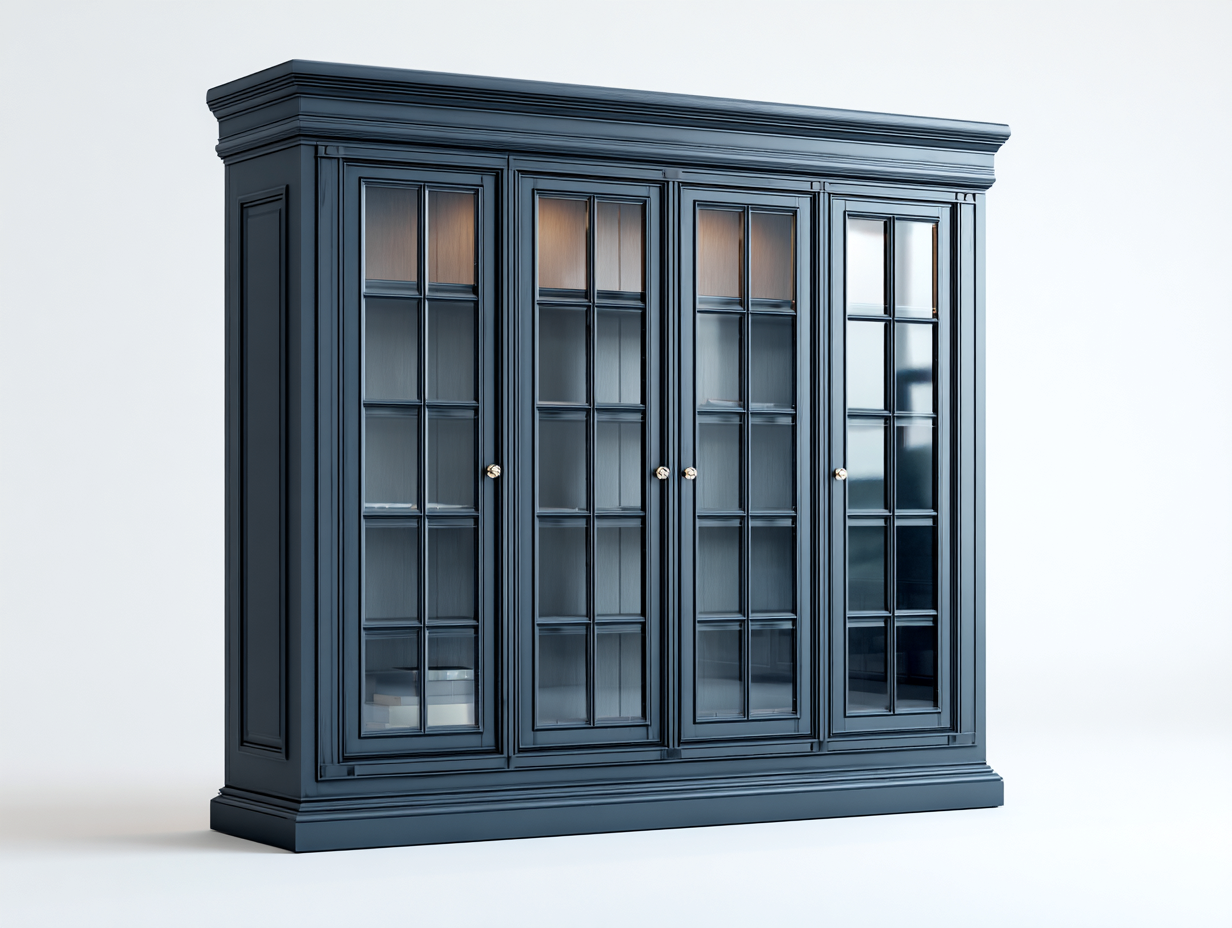 Estanterías madera con puertas de vidrio 180x45x200 cm azul oscuro diseño clásico almacenamiento salón-Madidahaus