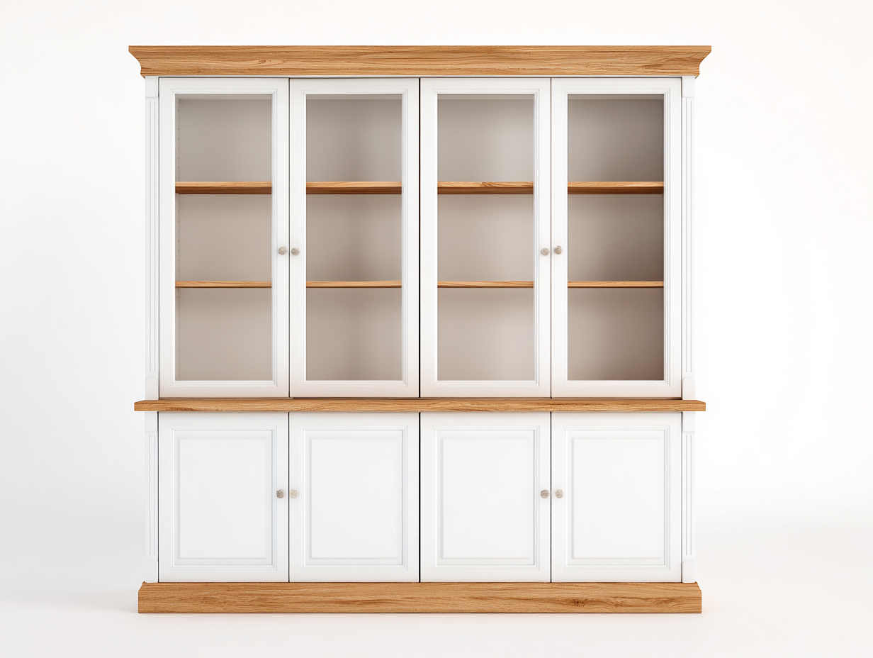 Estanterías madera blanco y roble 160x40x200 cm salón y entrada estilo clásico con puertas-Madidahaus