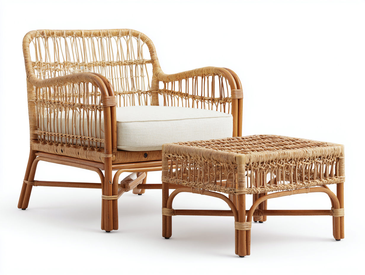 Sillones de ratán con reposapiés 85x75x80 cm - natural-beige - estilo relajado natural-Madidahaus