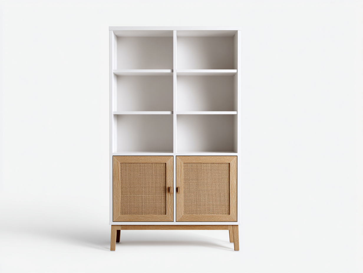 Estanterías madera con puertas 90x40x180 cm blanco natural diseño moderno almacenamiento salón-Madidahaus