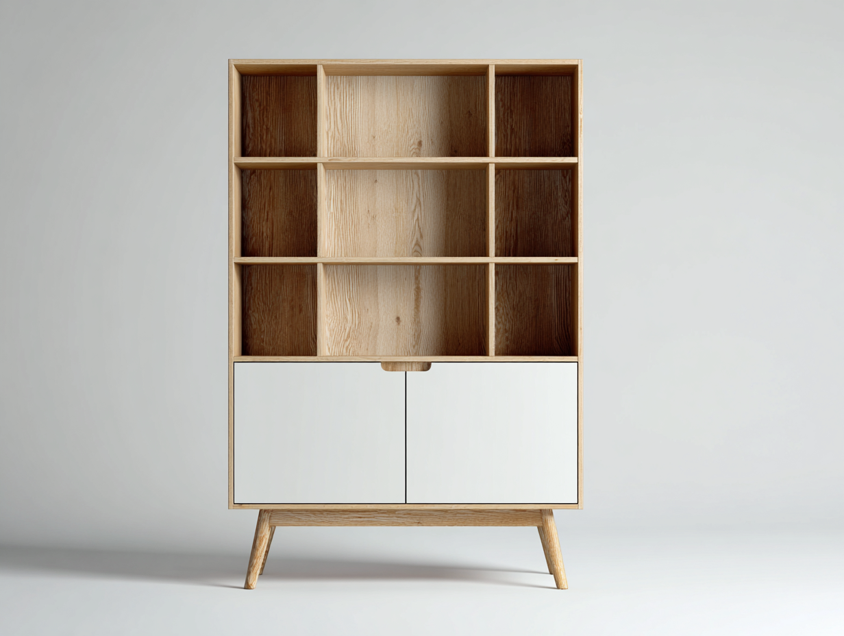 Estanterías madera con armario inferior 100x40x160 cm roble claro blanco diseño moderno almacenamiento-Madidahaus