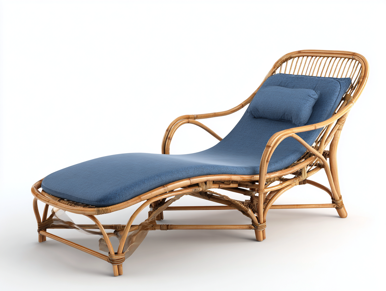 Tumbonas de ratán 160x60x85 cm - natural y azul - diseño ergonómico-Madidahaus