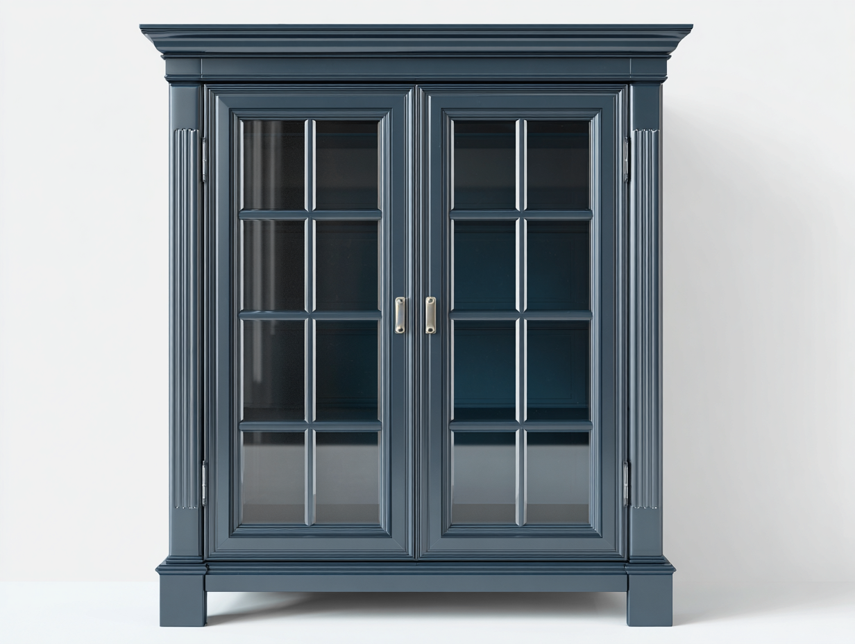 Estanterías de madera con puertas de vidrio 120x45x140 cm - azul oscuro - estilo clásico elegante-Madidahaus
