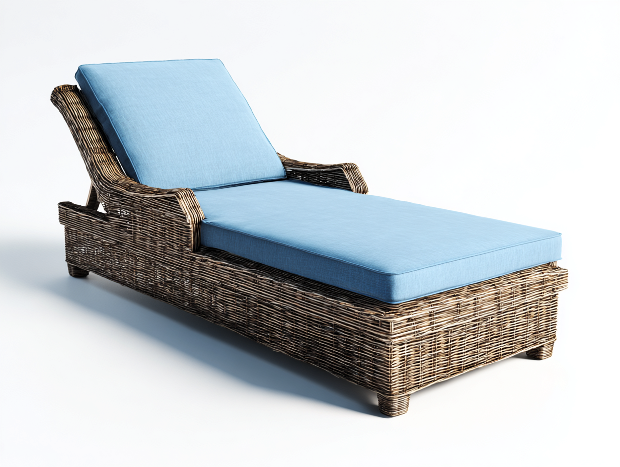 Tumbonas de ratán con cojín 195x70x85 cm - natural-azul - estilo moderno exterior-Madidahaus