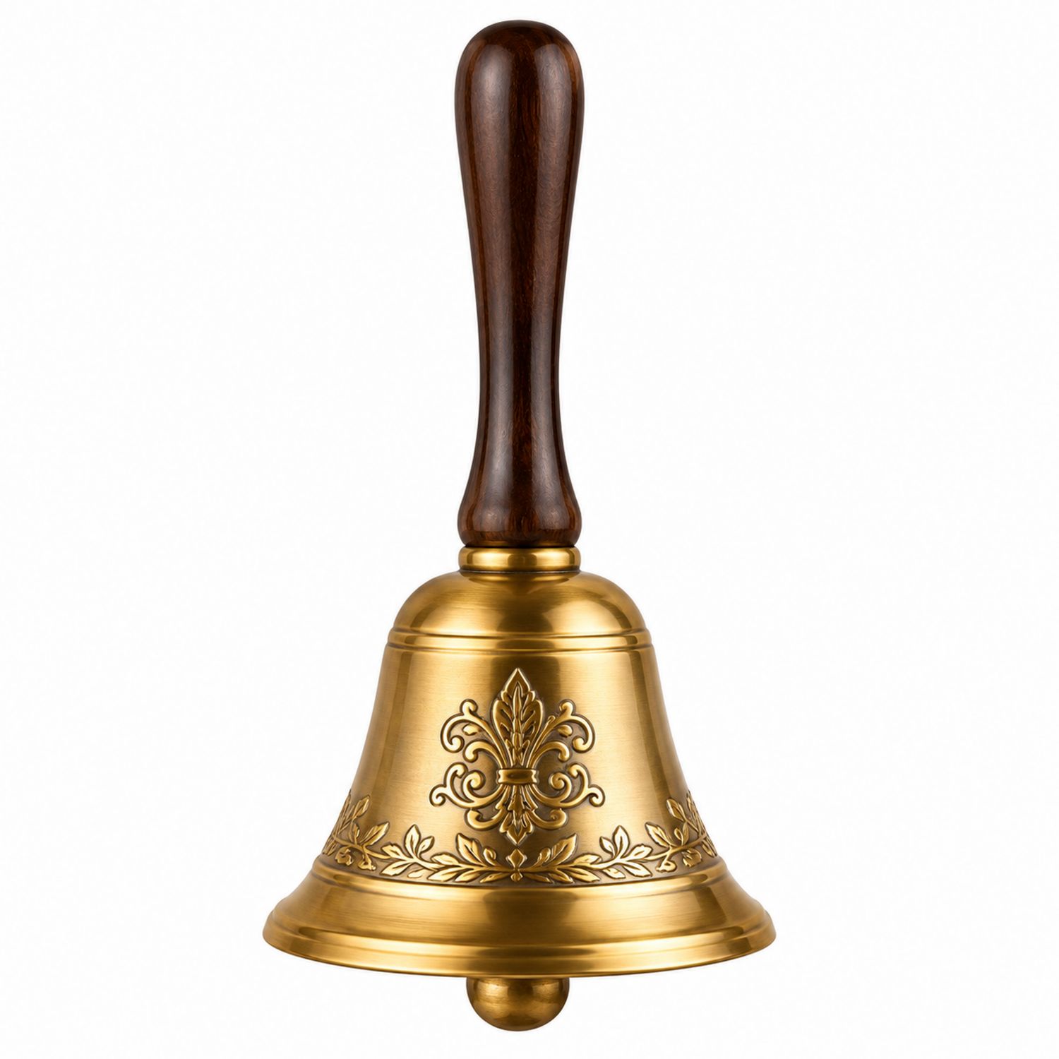 Handglocke aus Messing mit Holzgriff im Vintage-Design, Gold/Braun