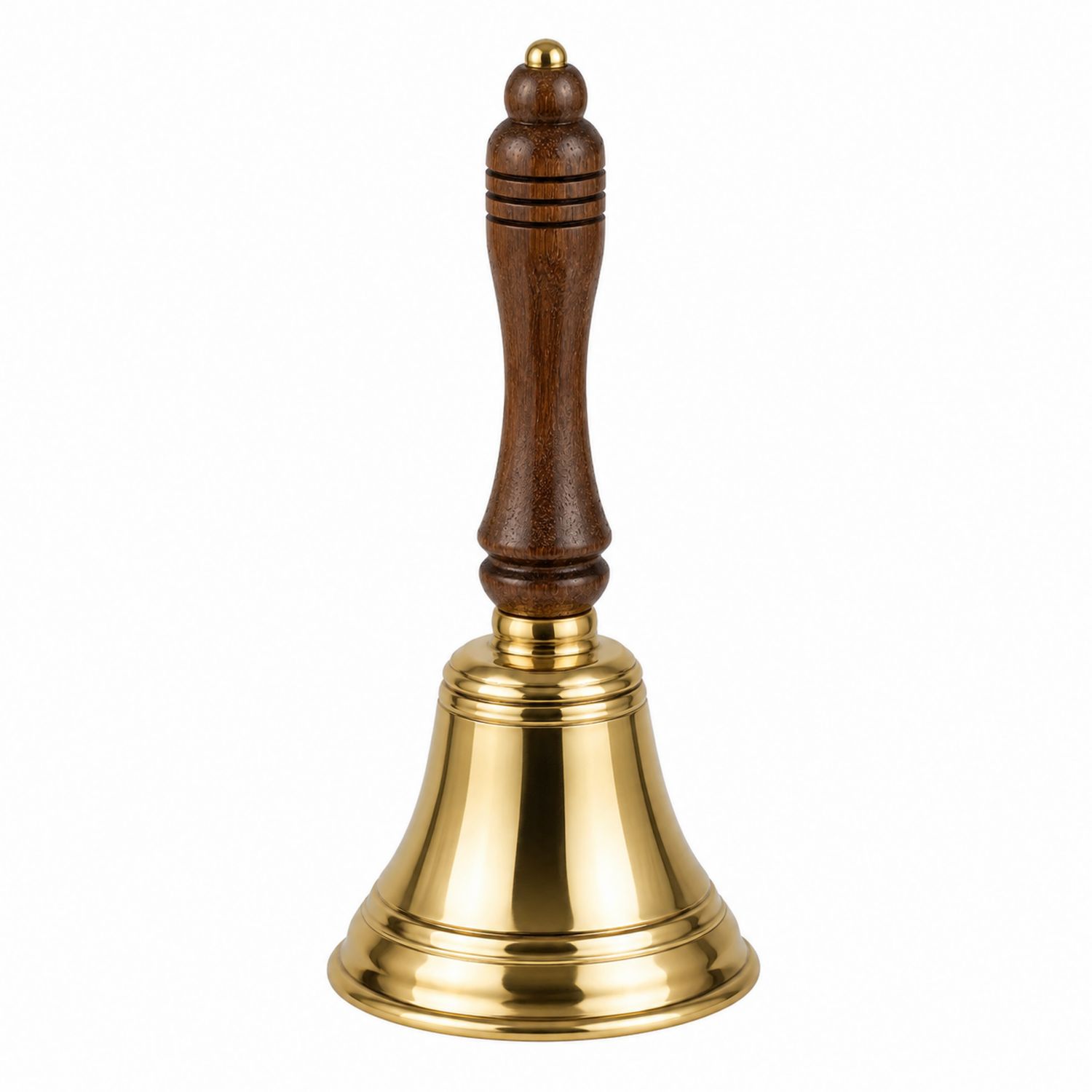Handglocke aus Messing mit ergonomischem Holzgriff, Gold/Braun