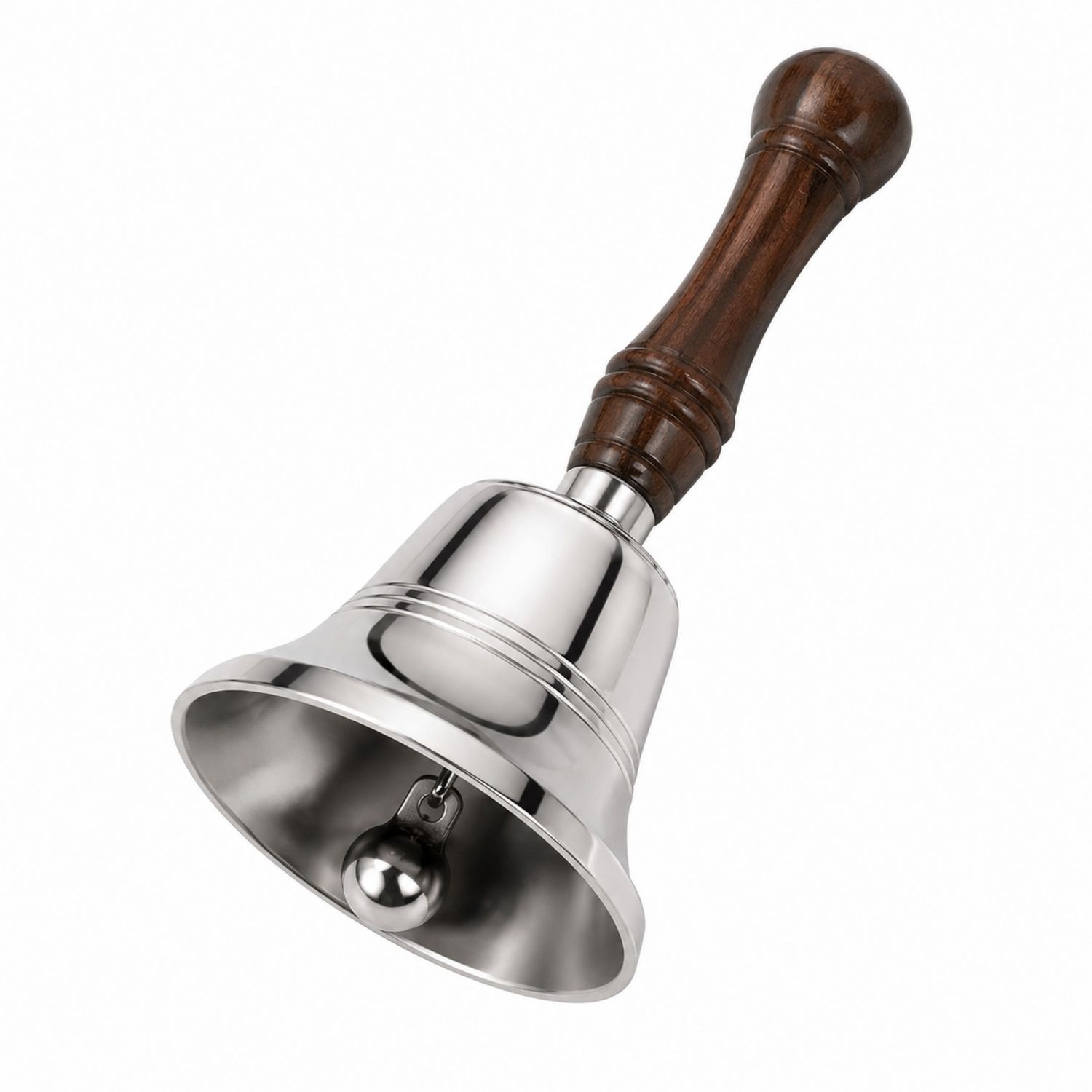 Klassische Handglocke mit ergonomischem Holzgriff in Silber