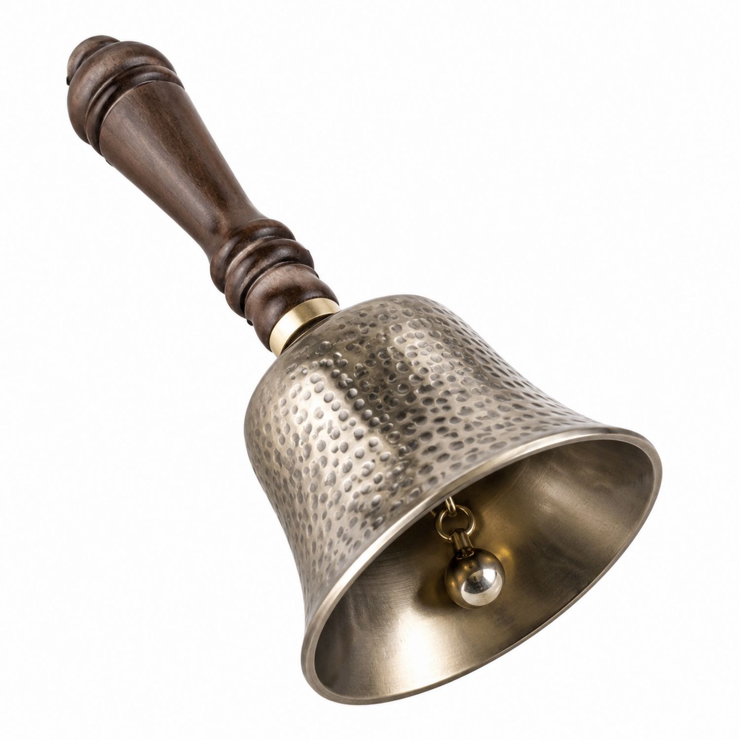Handglocke mit Holzgriff und gehämmertem Metallkörper