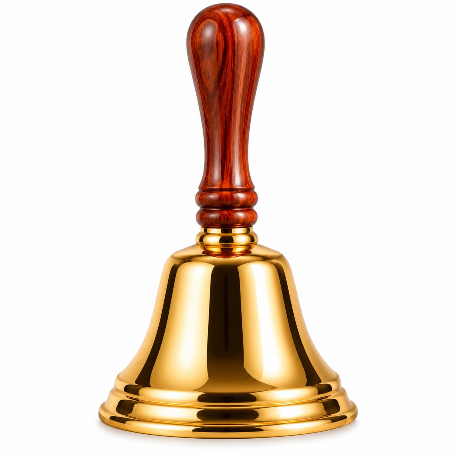 Messing Handklingel Gold mit ergonomischem Holzgriff