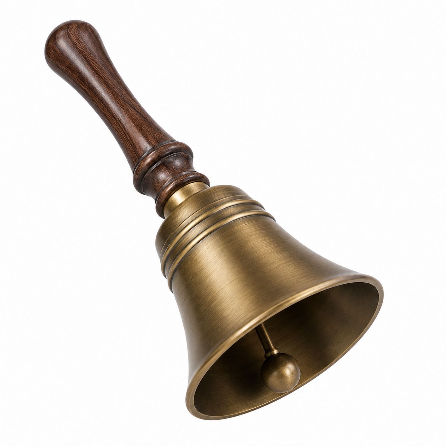 Handglocke aus Messing mit Holzgriff im Retro-Design, Klare Klangfarbe