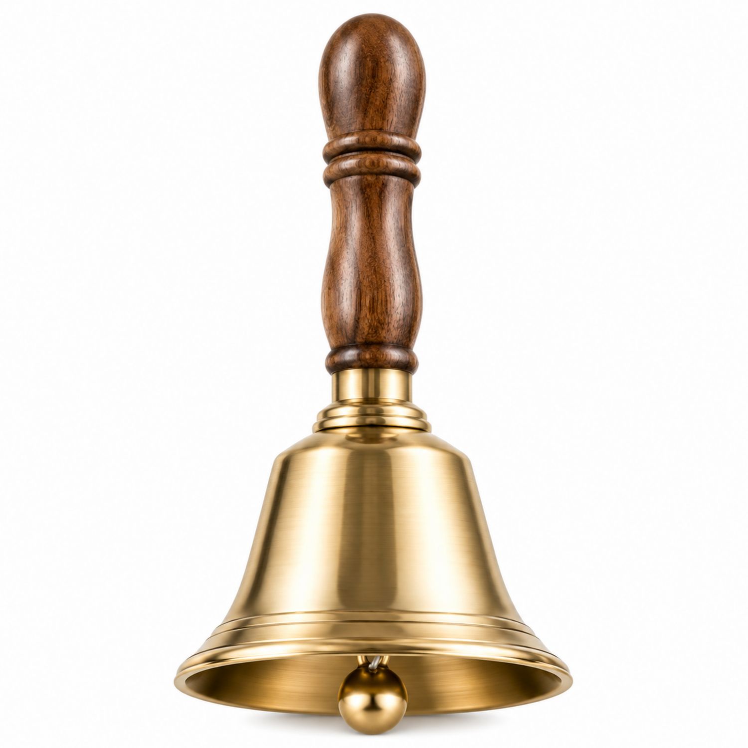 Elegante Messing-Handglocke mit Holzgriff, glänzend