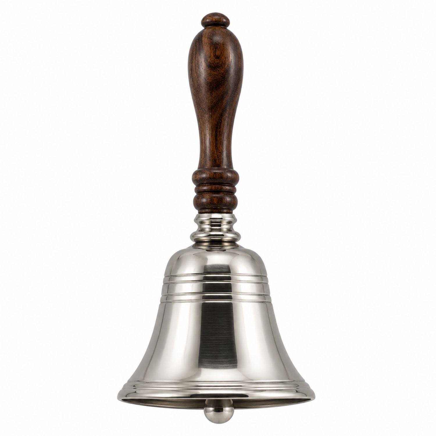 Handglocke mit Holzgriff, Silber/Braun, 8cm x 20cm